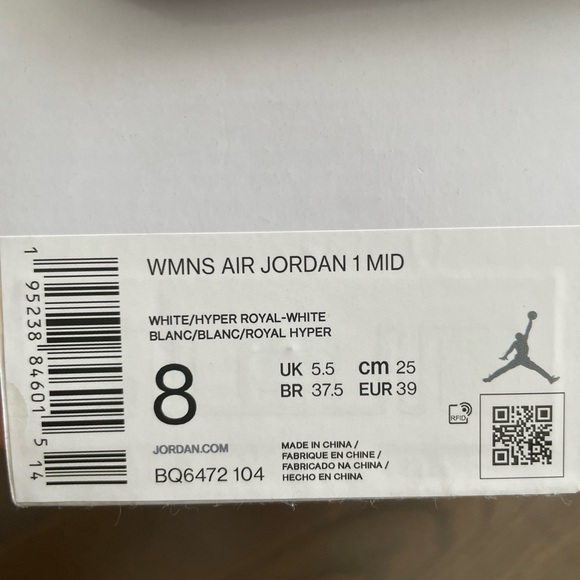 Air Jordan 1 Mid White/Hyper Royal US8 women - Picture 5 of 6